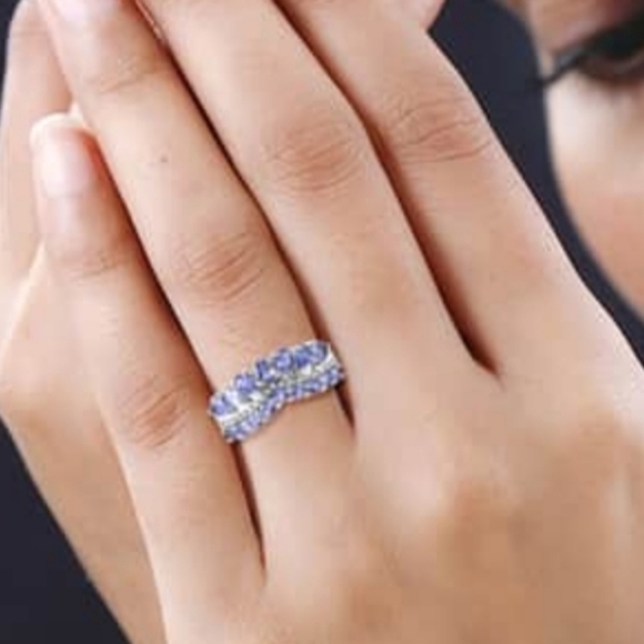 Tanzanite Double Row Chevron Band In Platinum Over Sterling 1.65 Ctw Sz 6 New - Picture 6 of 9